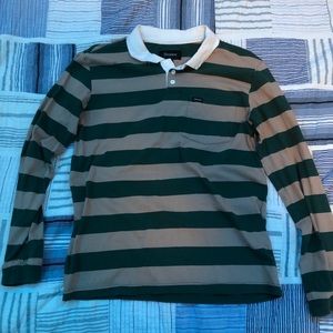 Brixton green/beige striped long sleeve polo